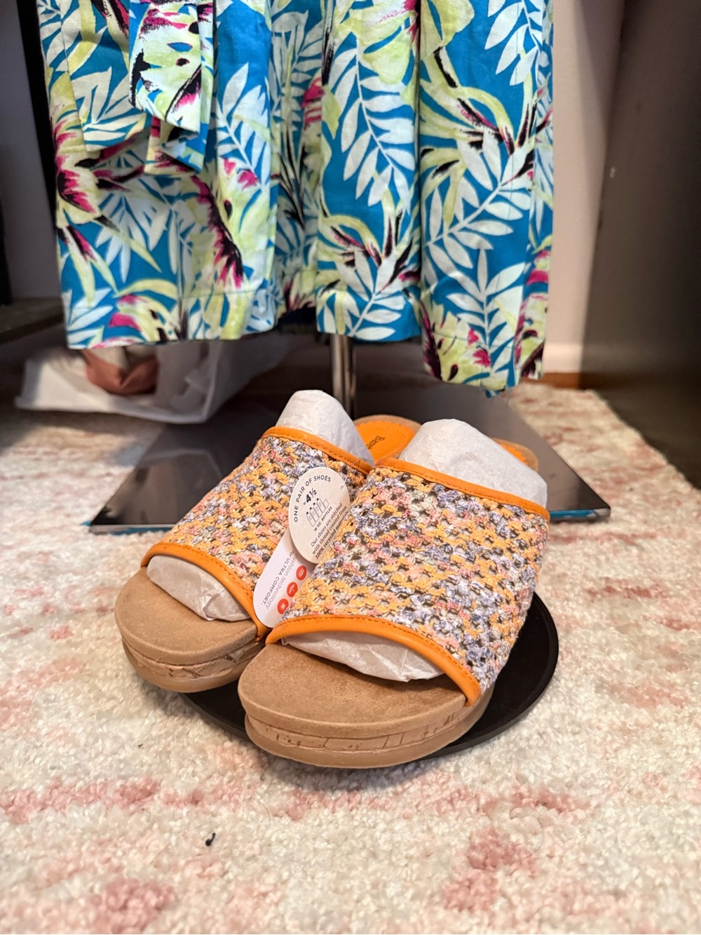 BareTraps Women’s Orange Multicolor Tweed Slide Sandals